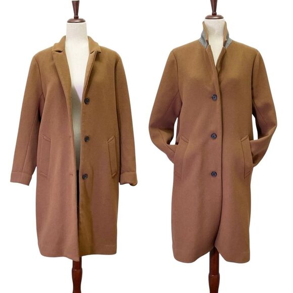 Abercrombie & Fitch The Dad Coat Wool Blend Camel Dark Tan Overcoat Size Medium